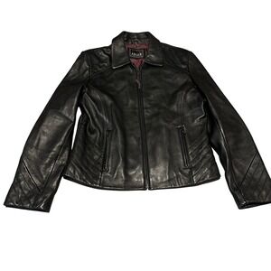 Adler Collection Real‎ NZ Lamb Skin Leather Jacket Black Zipper Front Large